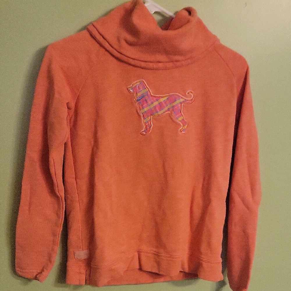 Women's Orange Sweater with Embroidered Dog Design